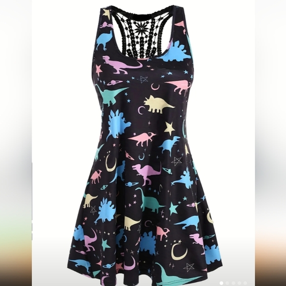 Blue and Pink Sleeveless Scoop Neck Sundress - Picture 1 of 3